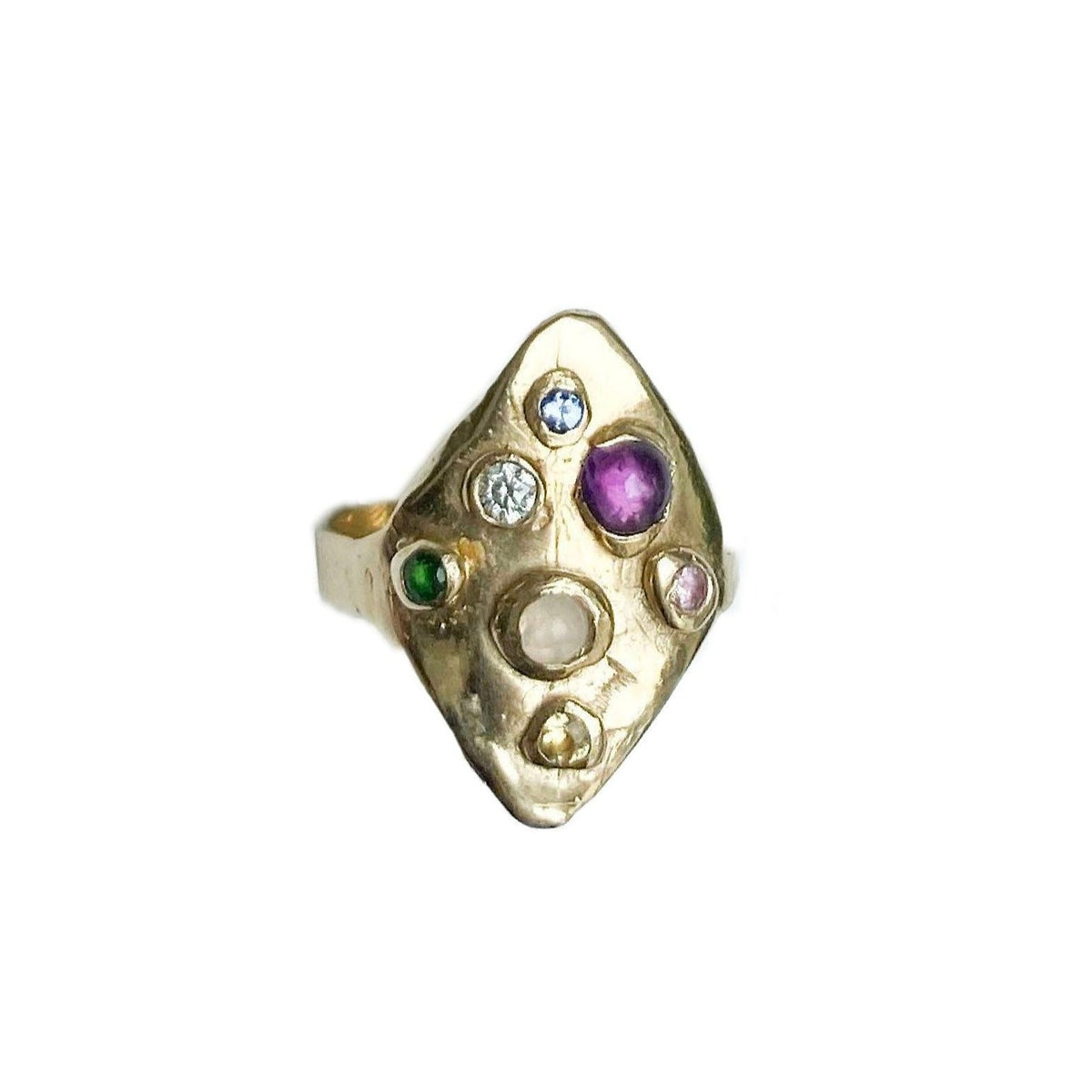 Precious stone diamond shield ring